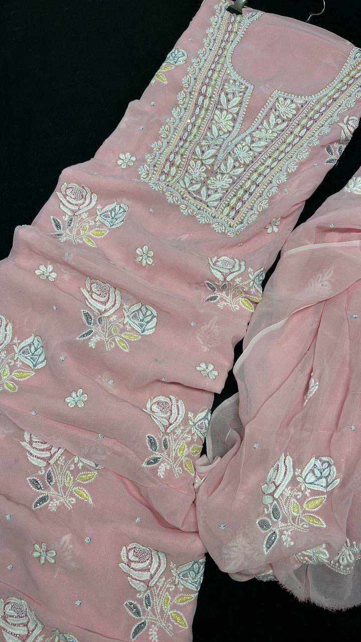 Lucknowi Georgette Rose Embroidery
