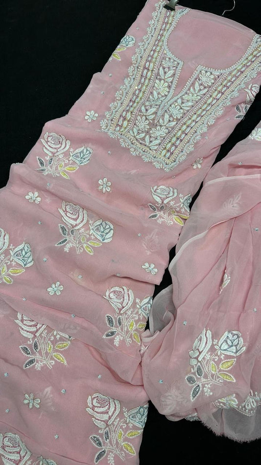 Lucknowi Georgette Rose Embroidery