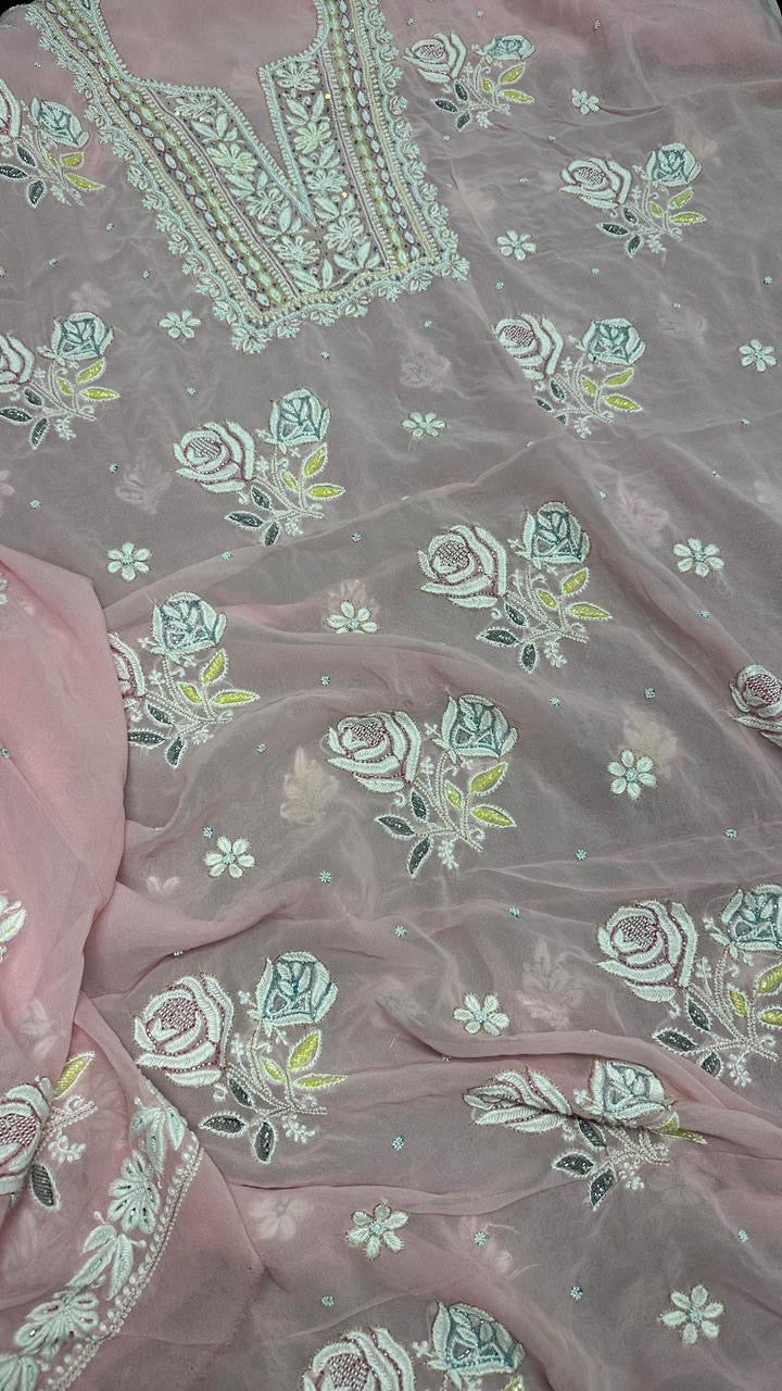 Lucknowi Georgette Rose Embroidery
