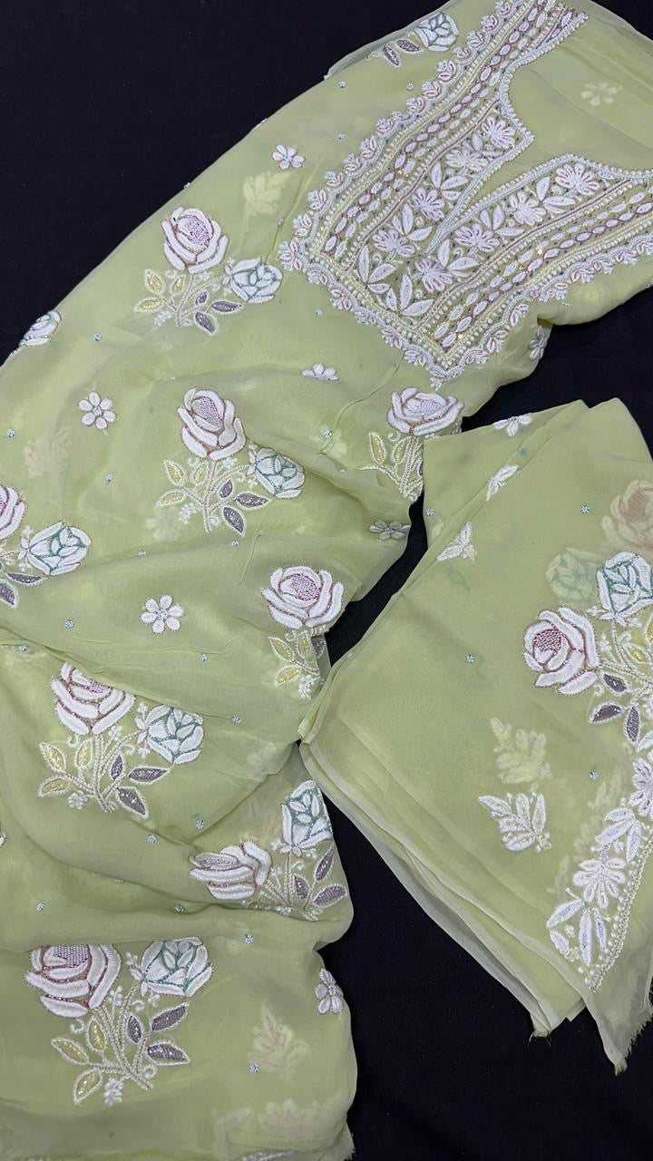 Lucknowi Georgette Rose Embroidery