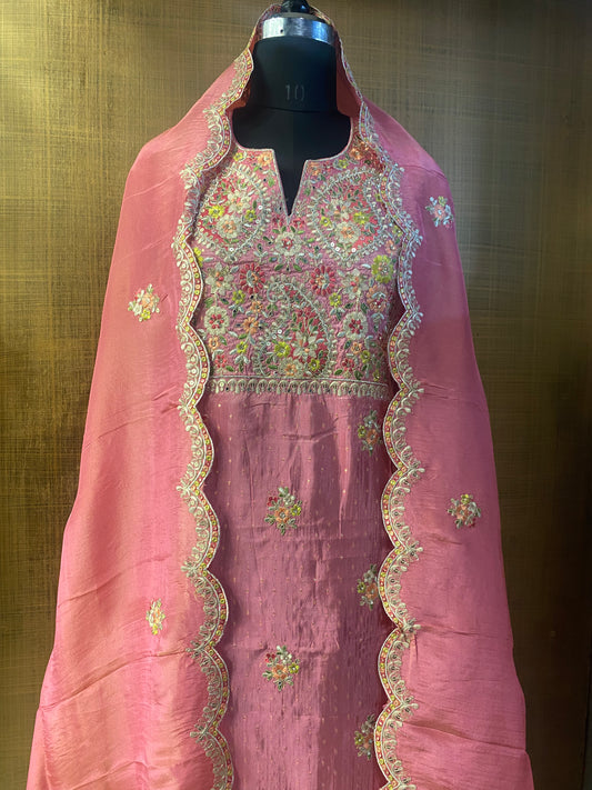 Pink Tissue embroidered suit