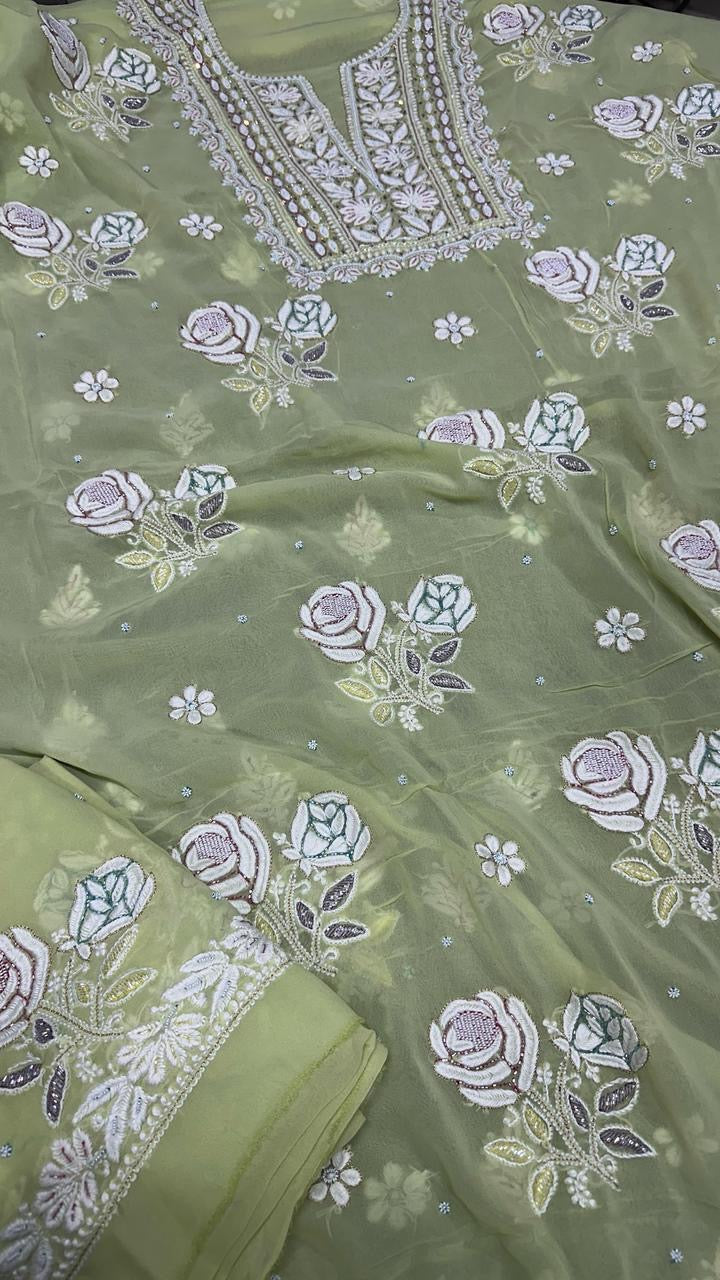 Lucknowi Georgette Rose Embroidery
