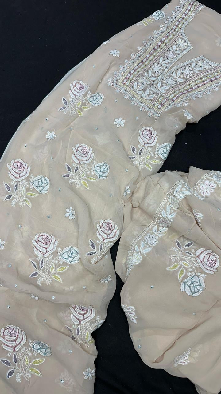 Lucknowi Georgette Rose Embroidery