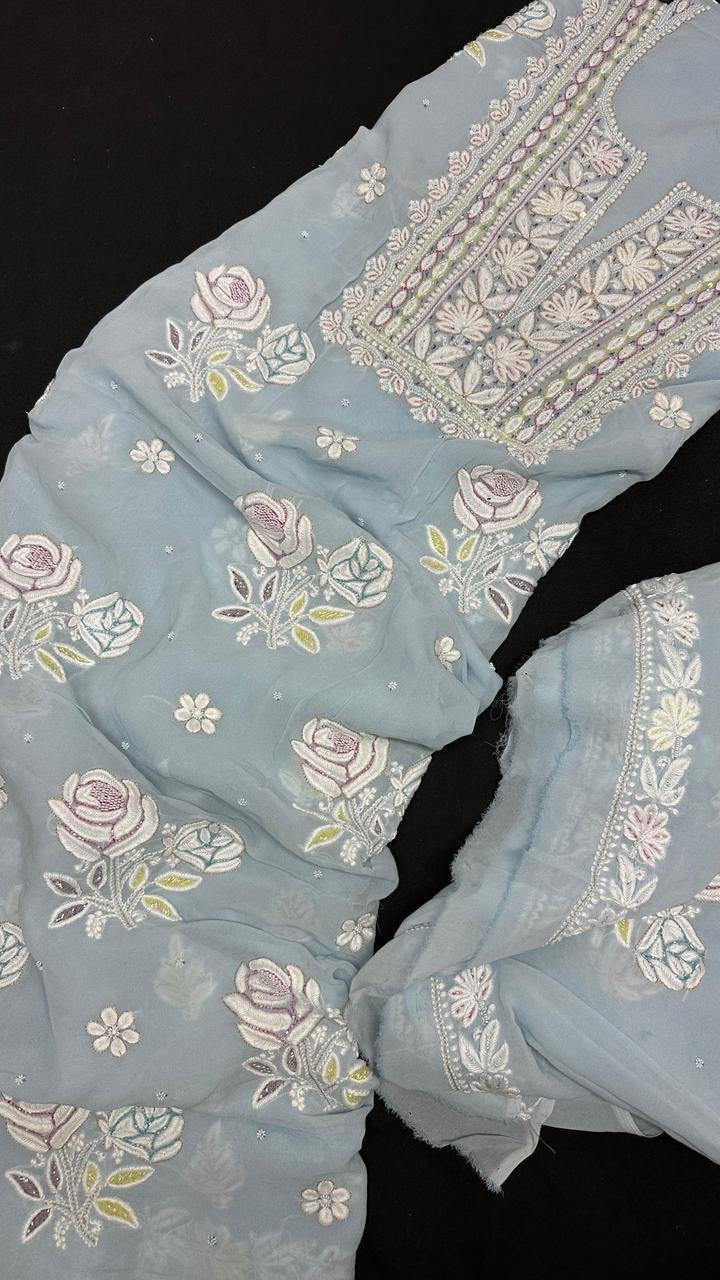 Lucknowi Georgette Rose Embroidery