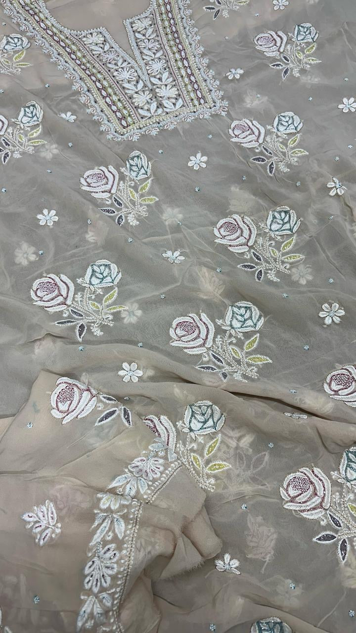 Lucknowi Georgette Rose Embroidery