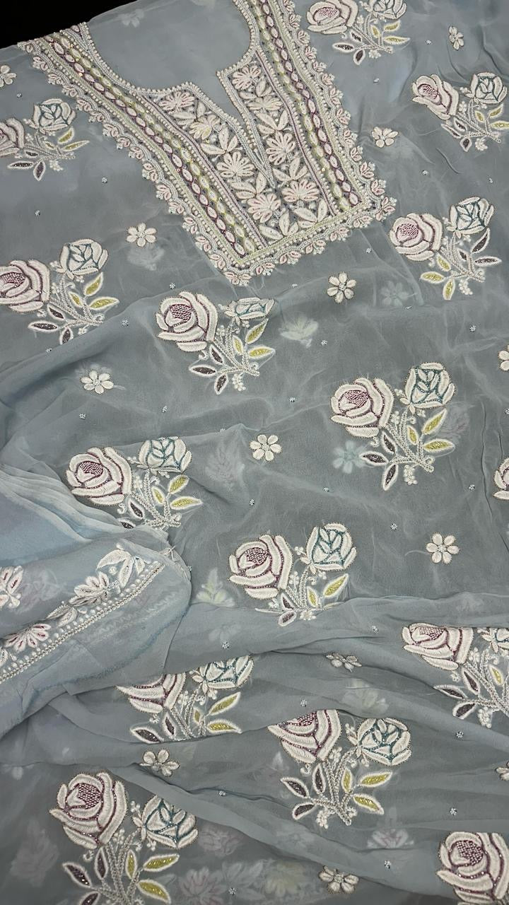 Lucknowi Georgette Rose Embroidery