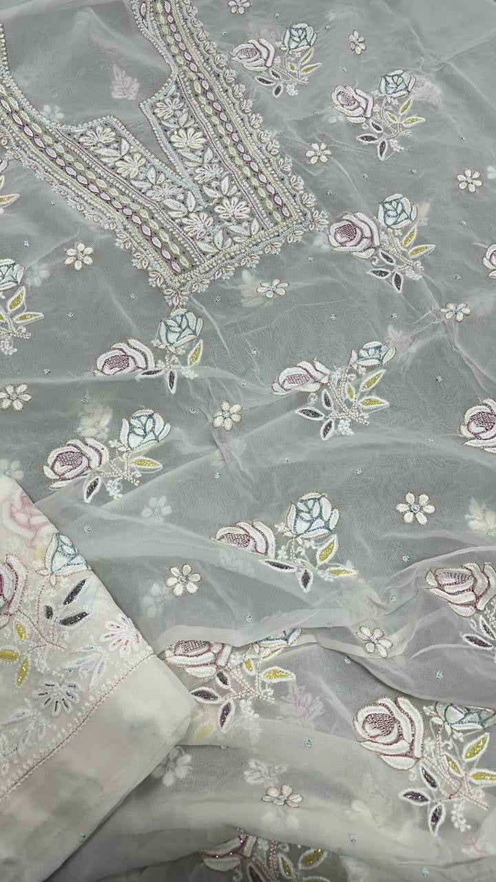 Lucknowi Georgette Rose Embroidery