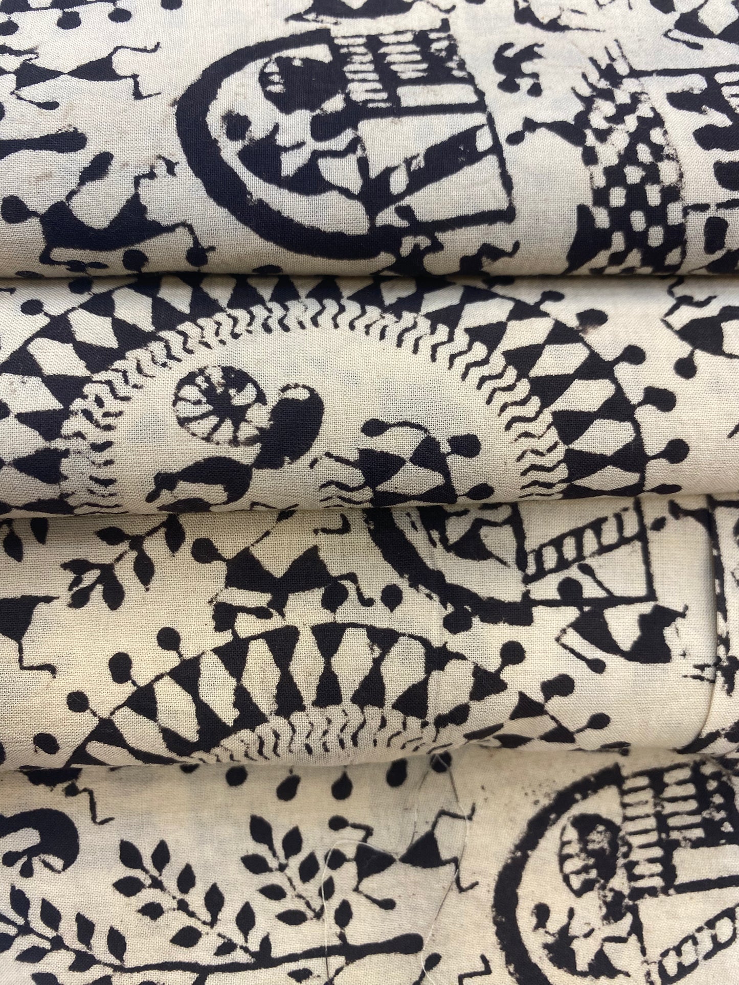Offwhite & Black Cotton Worli print Fabric
