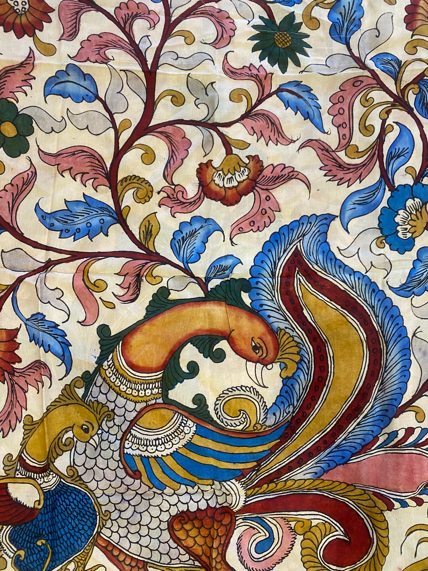 Beige Kalamkari Assam Silk Dupatta