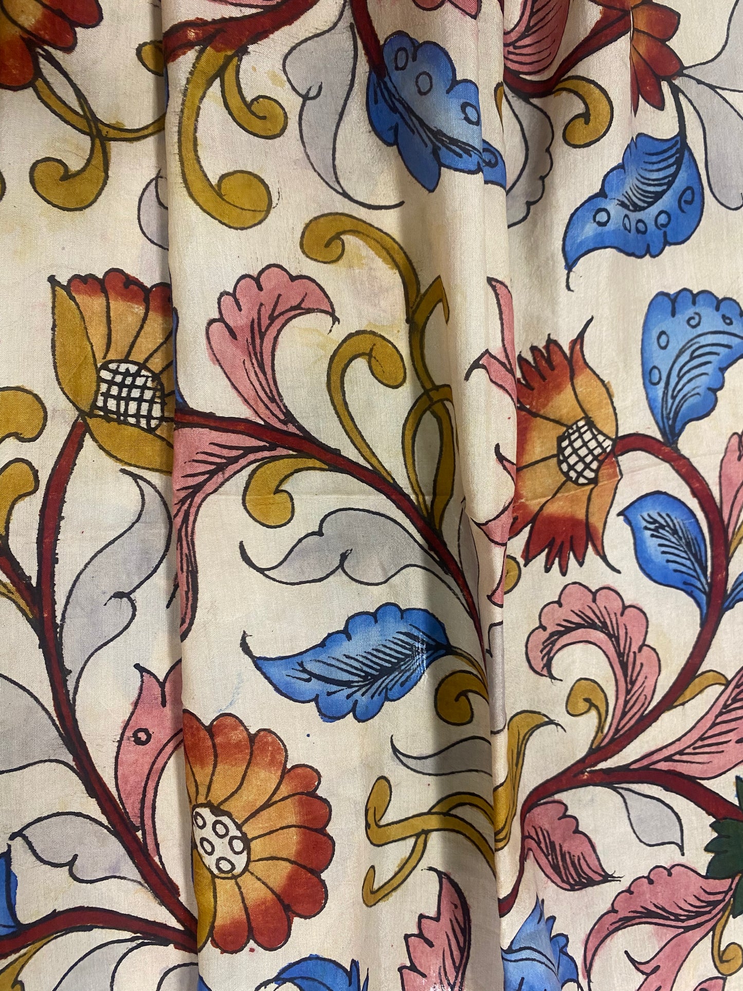 Beige Kalamkari Assam Silk Dupatta