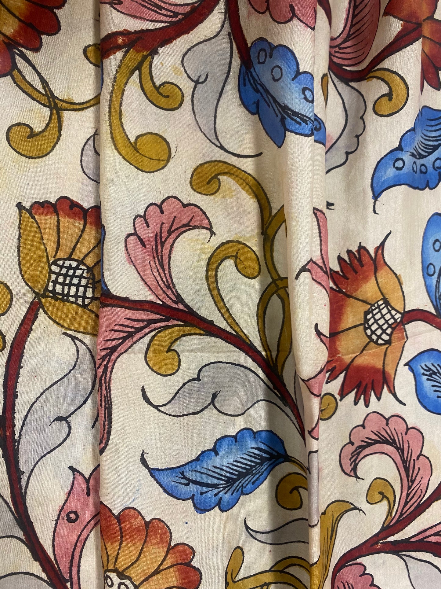 Beige Kalamkari Assam Silk Dupatta