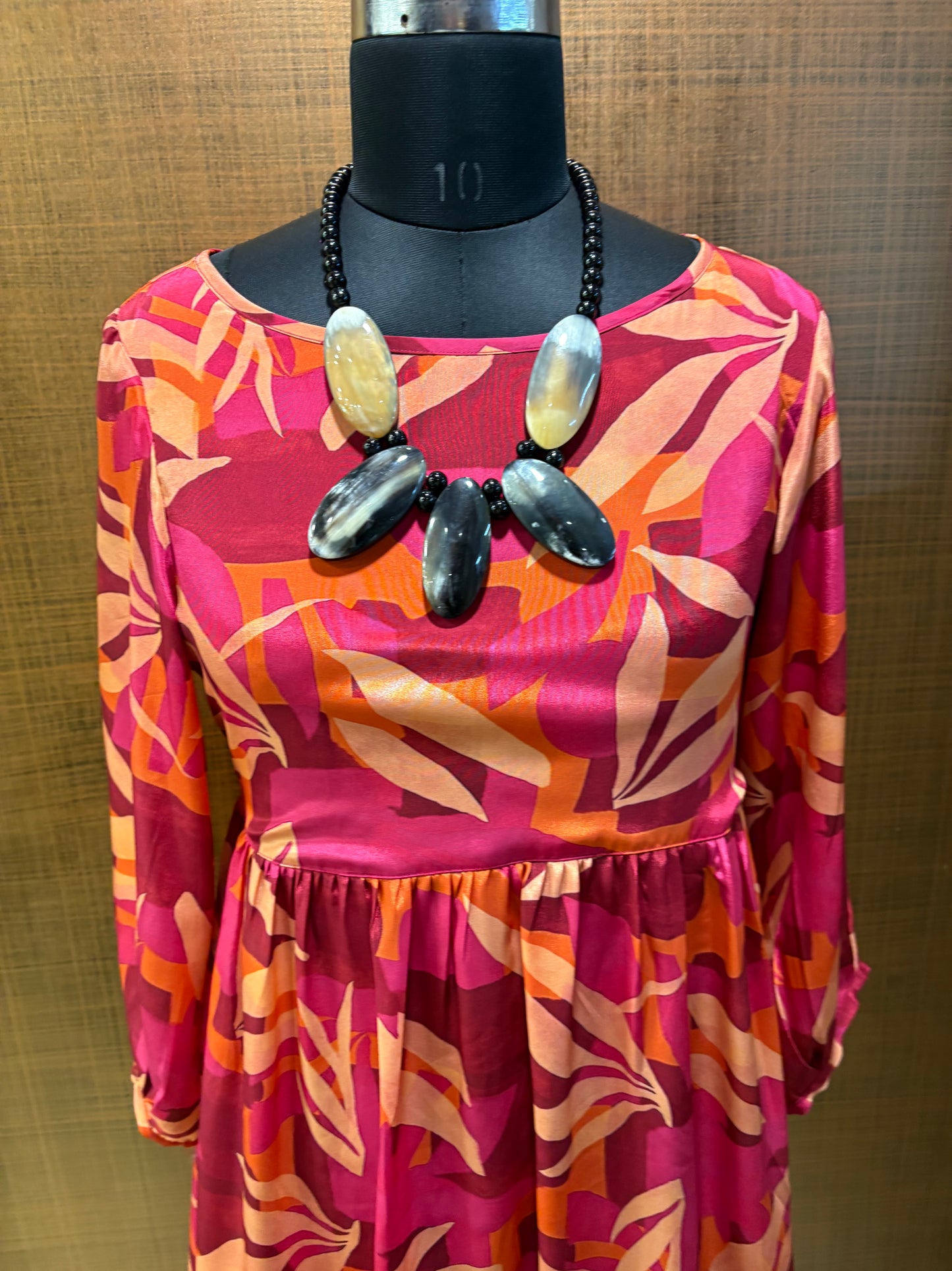 Pink-Magenta Leaf Print Dress
