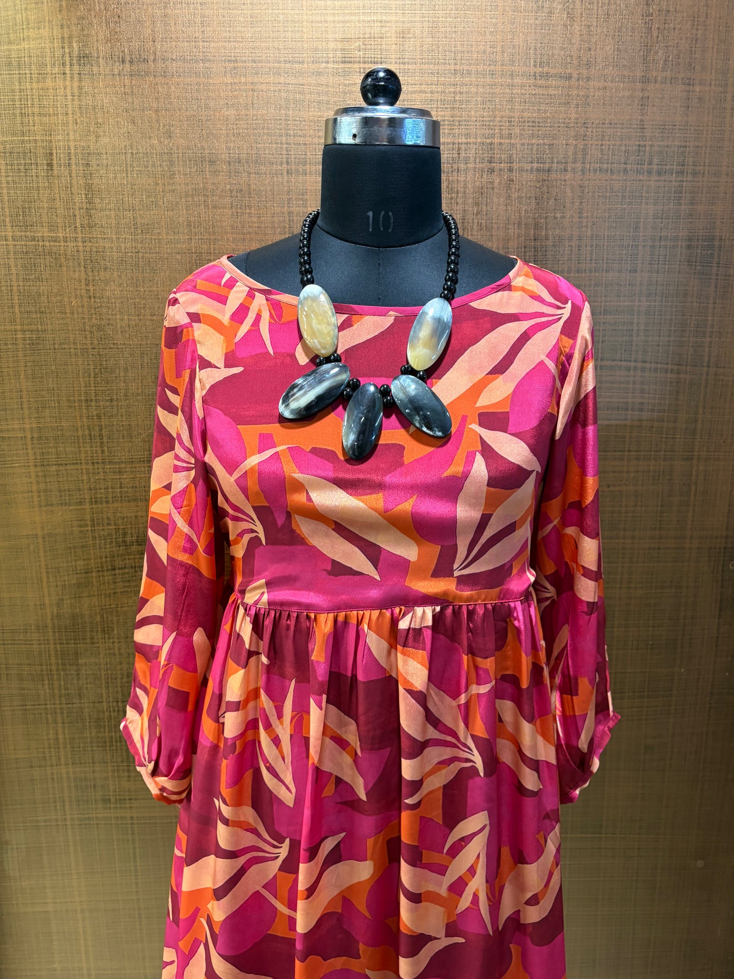 Pink-Magenta Leaf Print Dress