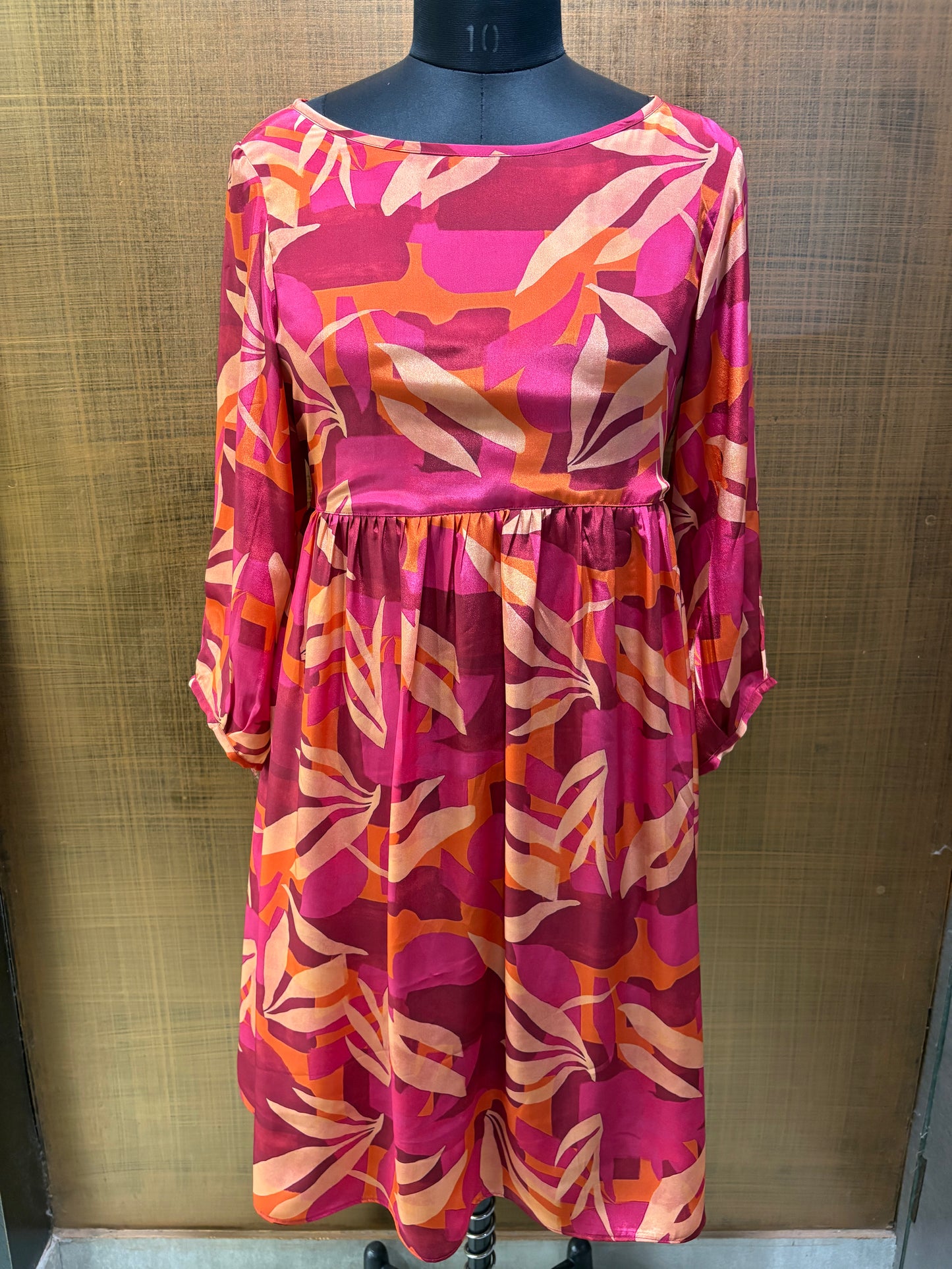 Pink-Magenta Leaf Print Dress