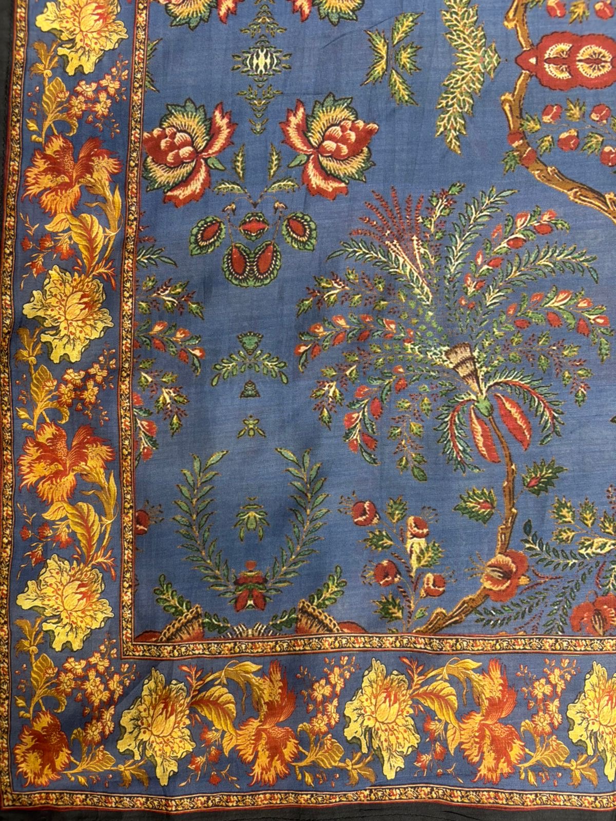 Muslin Beige-green & blue printed stole