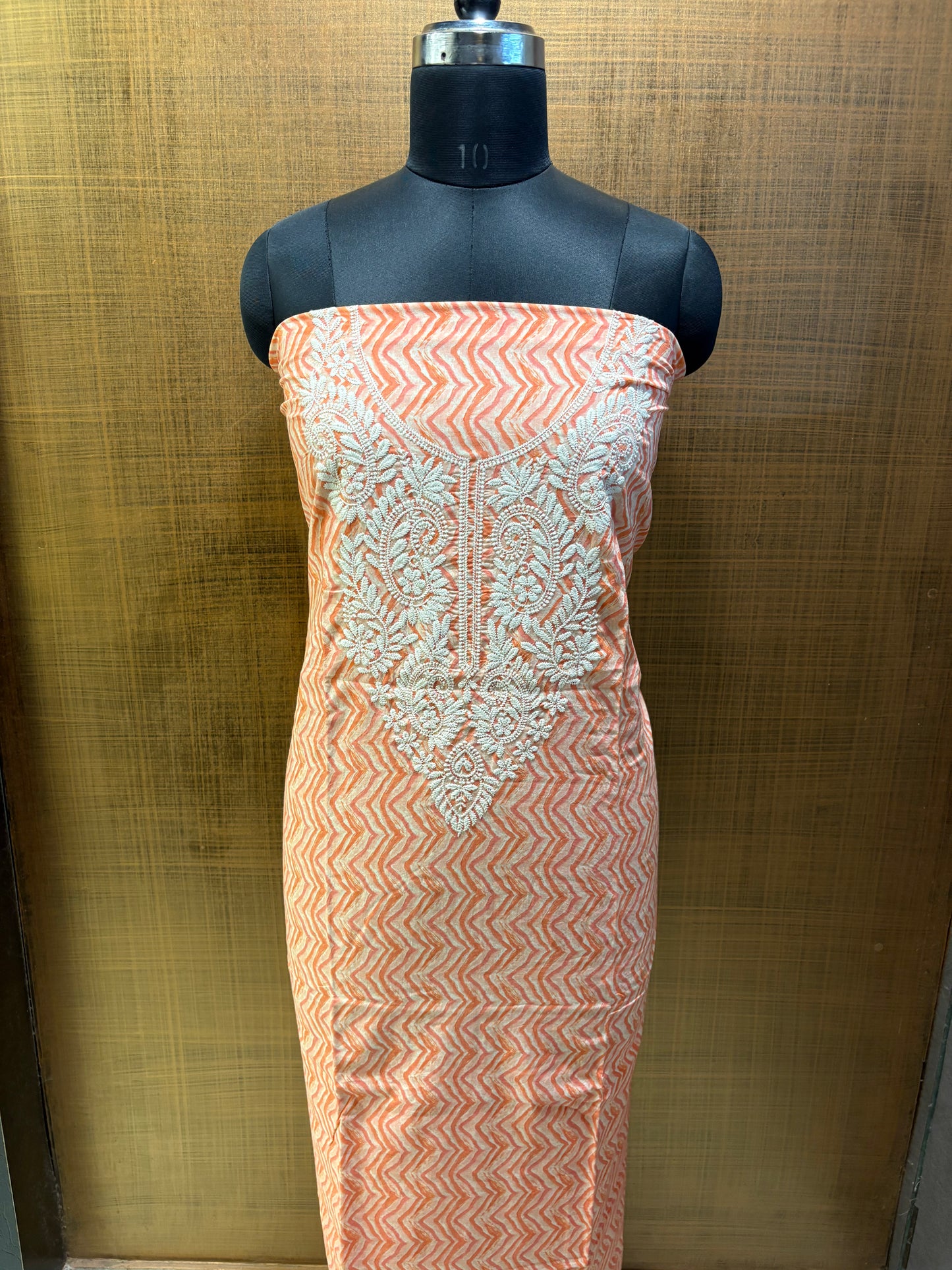 Mul Cotton Suit, Yoke Lucknowi Thread Embroidered with Mul-mul Dupatta, Lower Cream Chikan