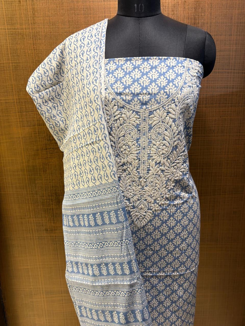 Pure Cotton Printed with Neck Embroidered & Printed Lower & Dupatta