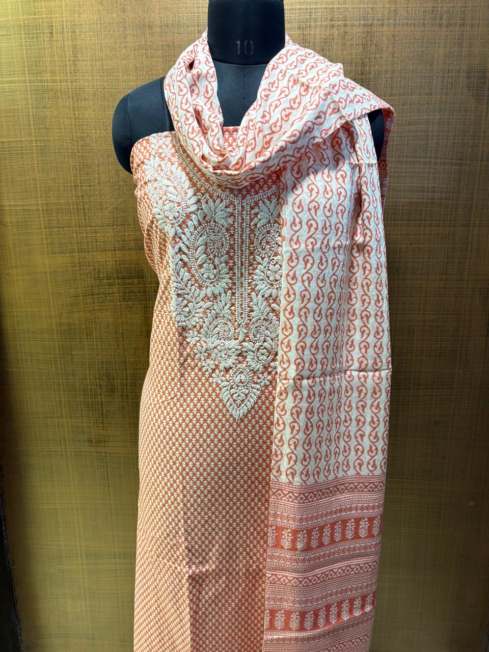 Pure Cotton Printed with Neck Embroidered & Printed Lower & Dupatta