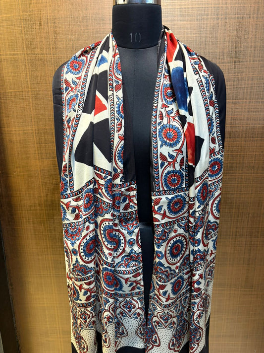 Ajrakh diamond Print Modaal Satin Stole
