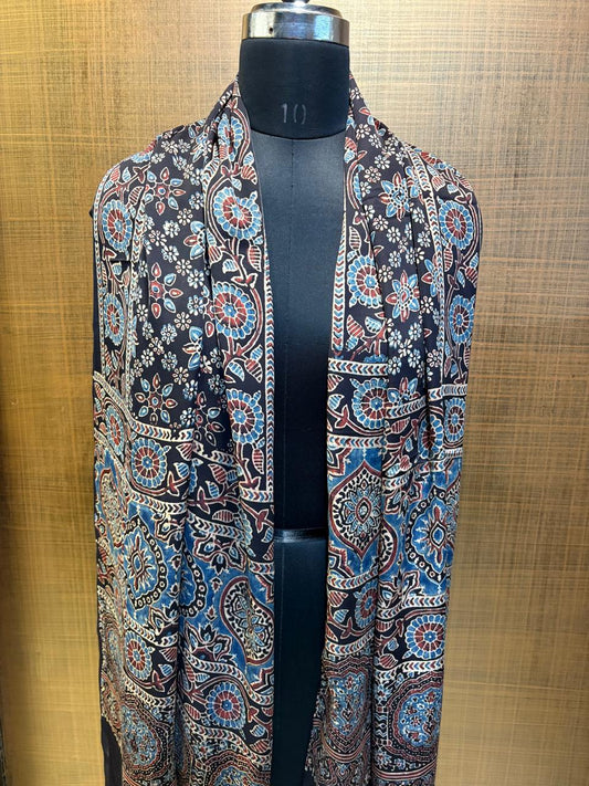 Black Modaal Satin Ajrakh Print Stole
