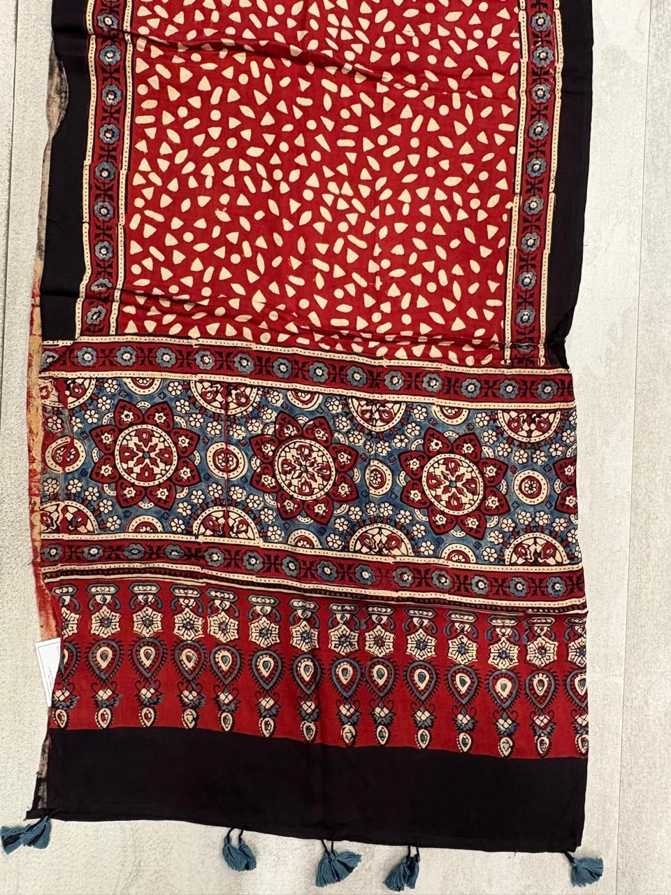 Red Ajrakh Print Modaal Satin Stoll
