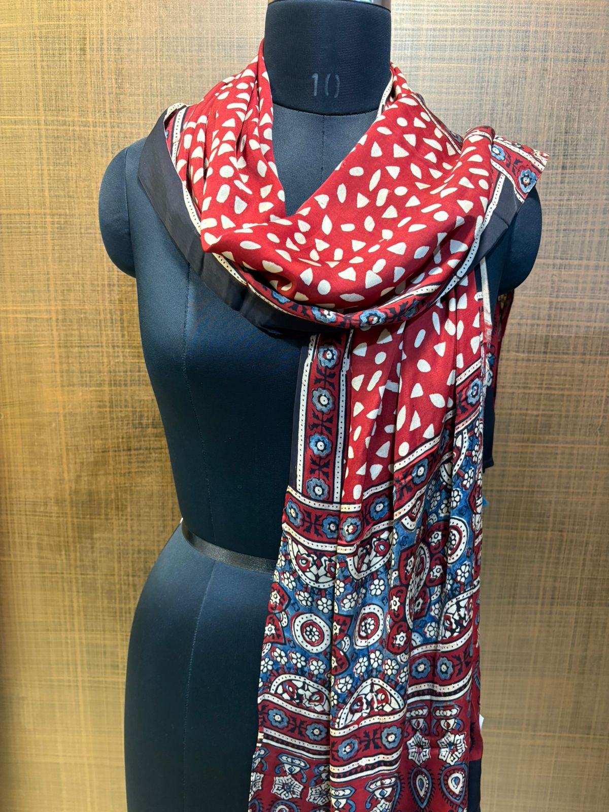 Red Ajrakh Print Modaal Satin Stoll