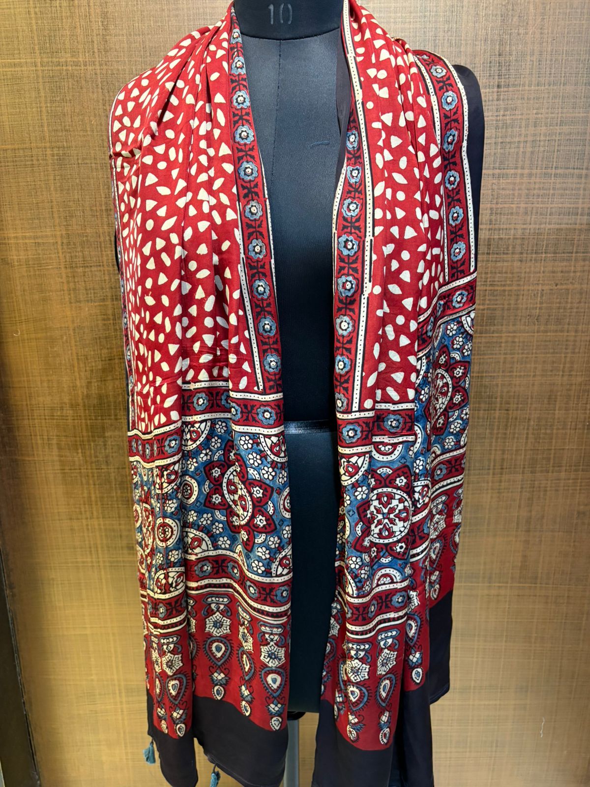 Red Ajrakh Print Modaal Satin Stoll