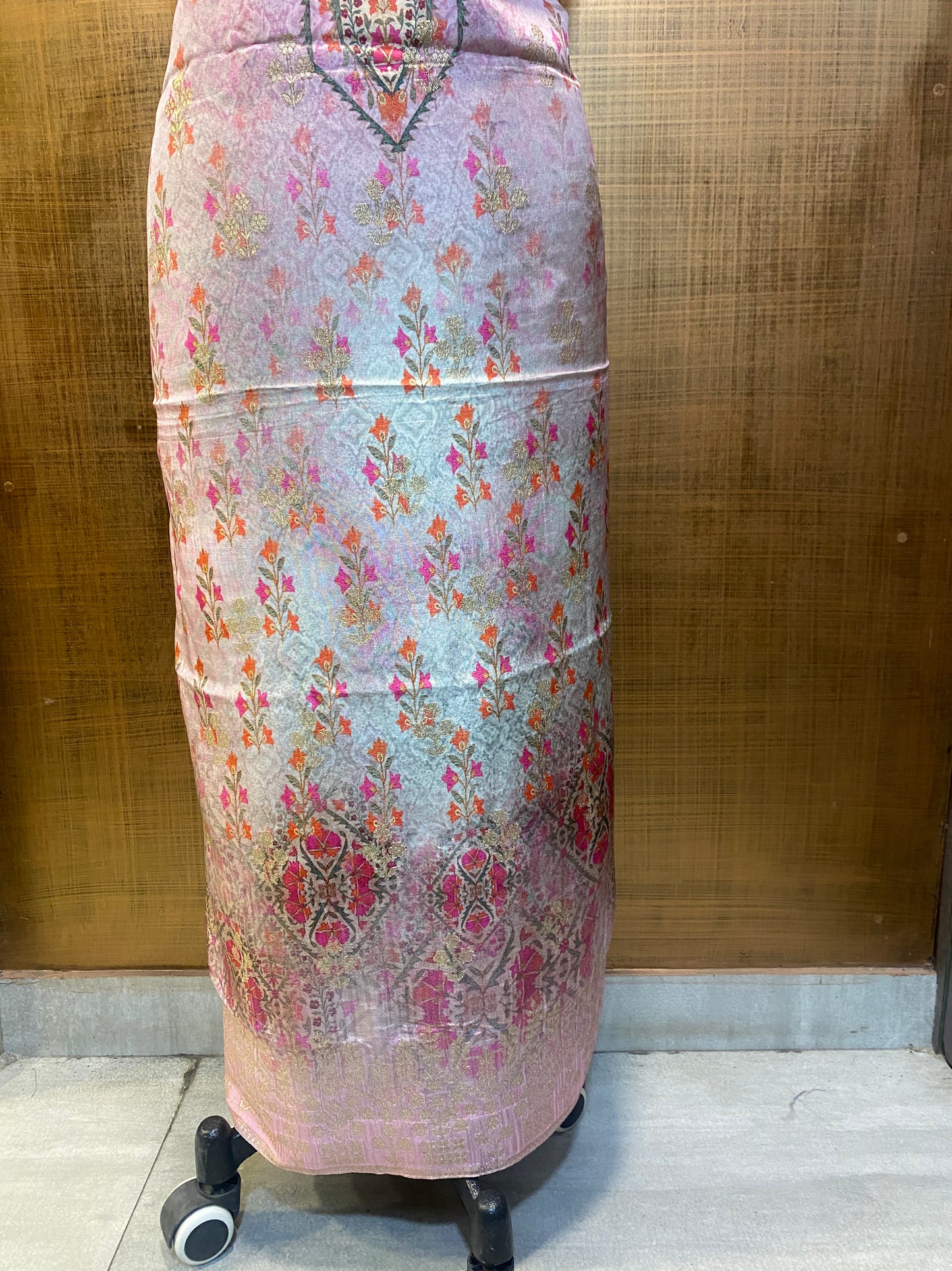 Pink Printed Banarsi Silk Suit with Booti & Border