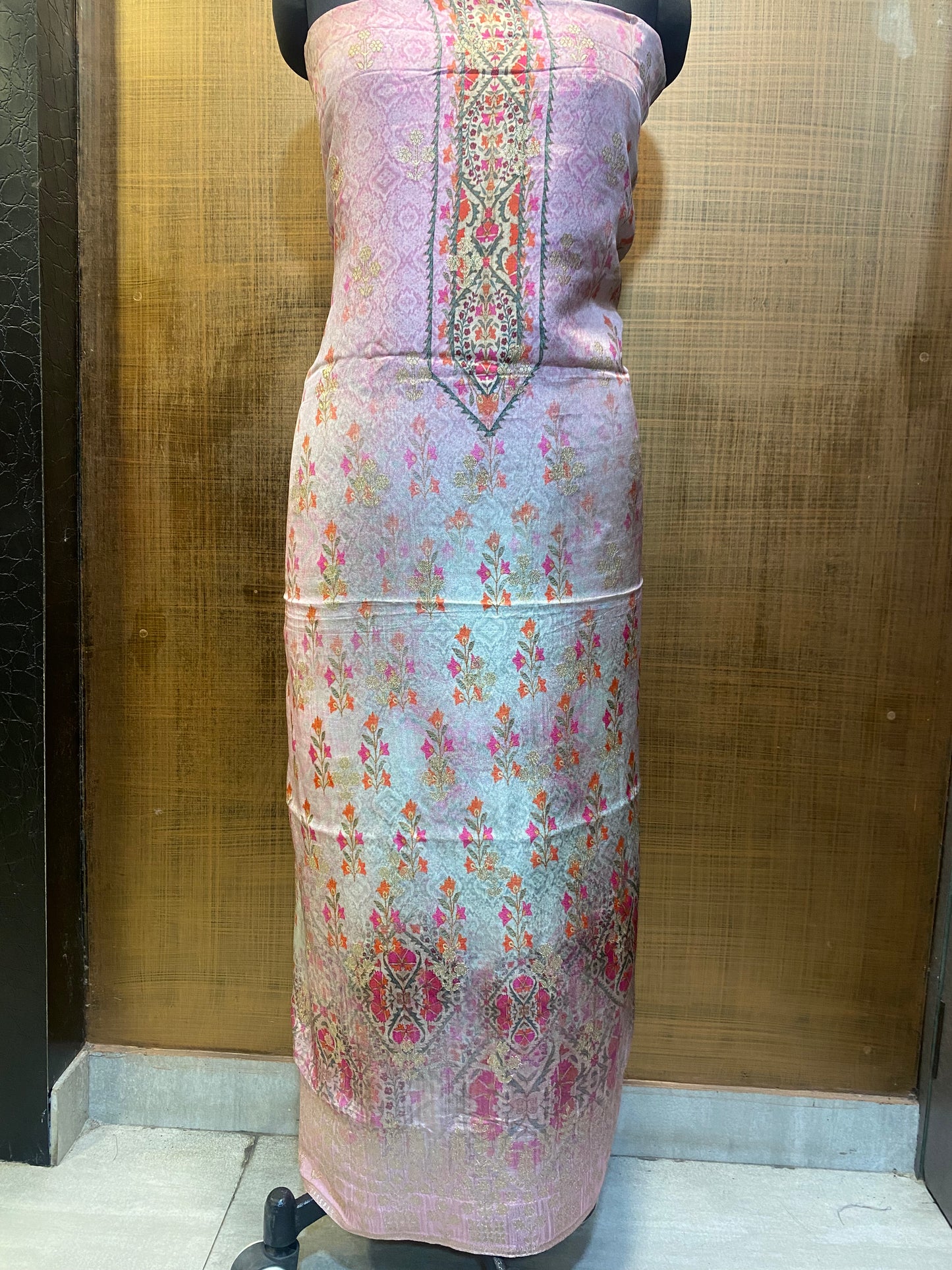 Pink Printed Banarsi Silk Suit with Booti & Border