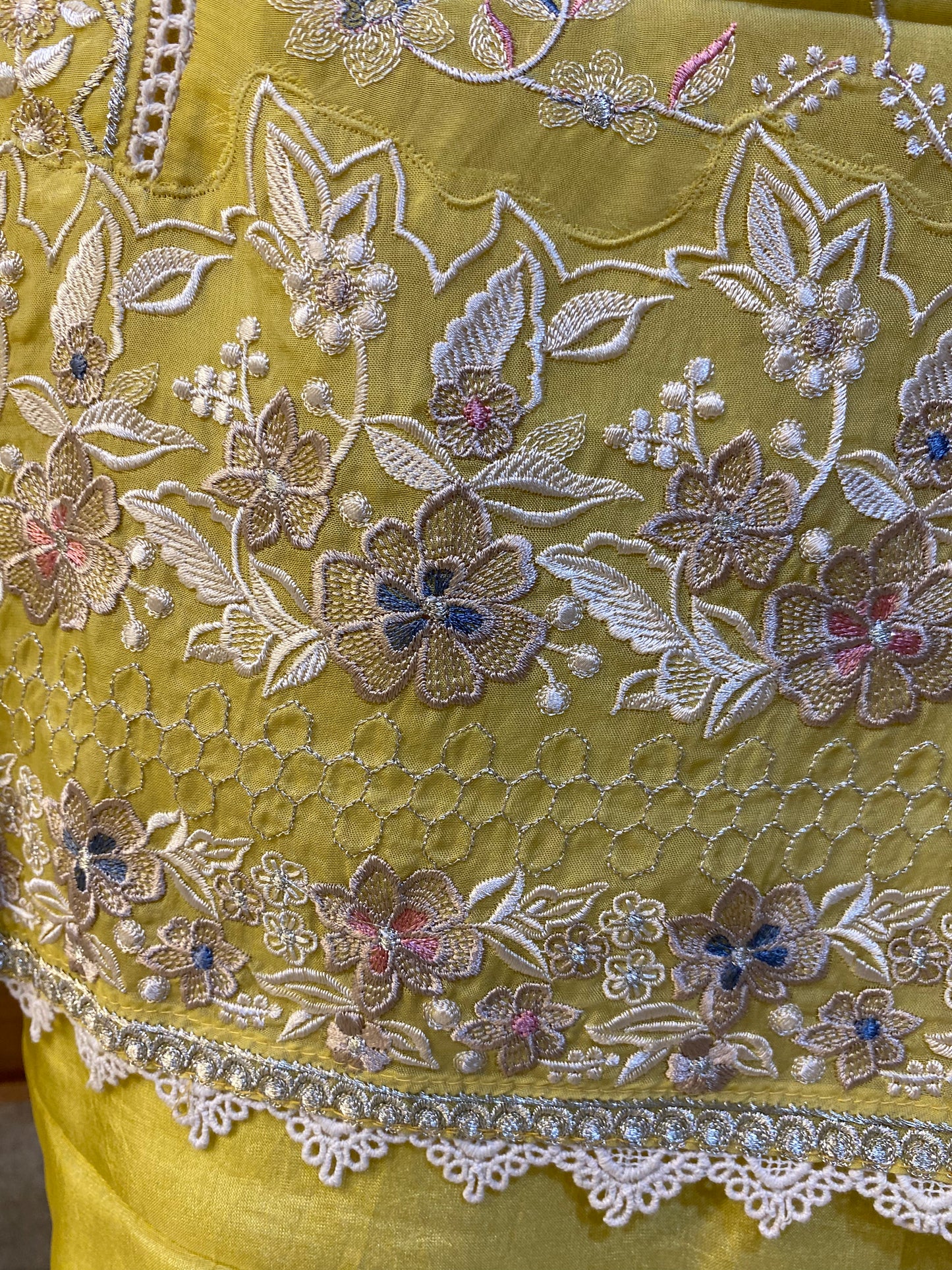 Sunshine Yellow Organza Embroidered suit