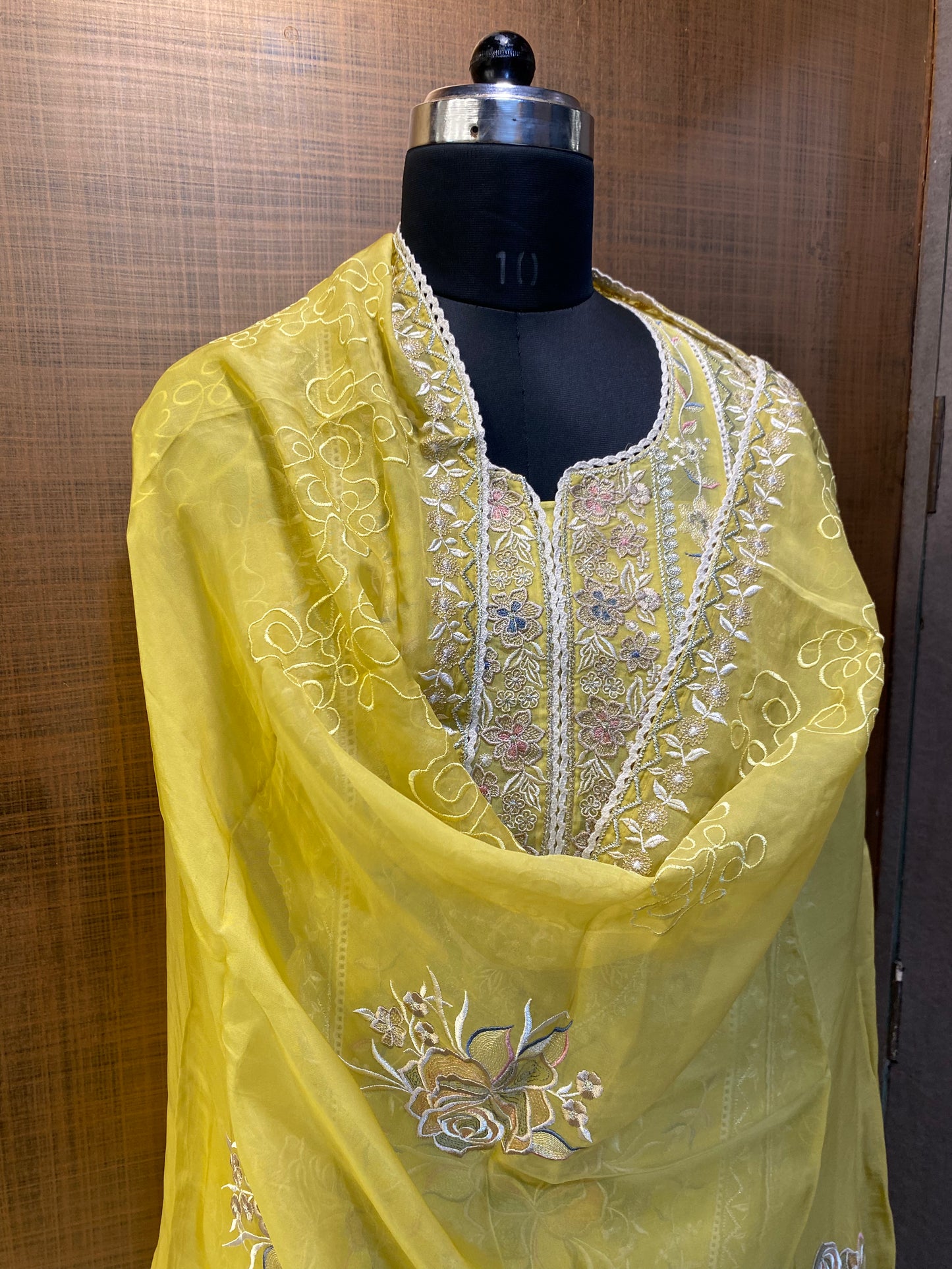 Sunshine Yellow Organza Embroidered suit