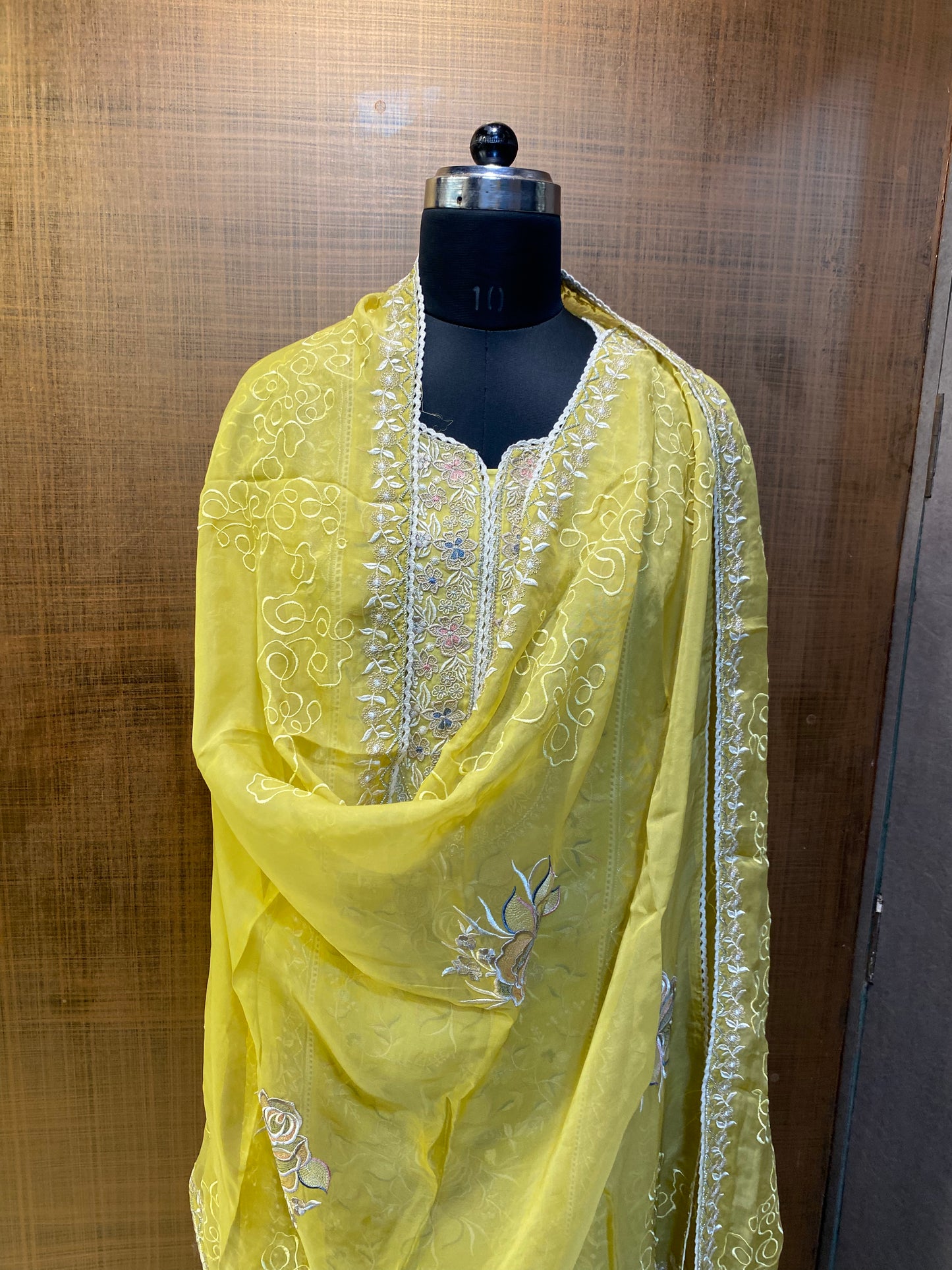 Sunshine Yellow Organza Embroidered suit