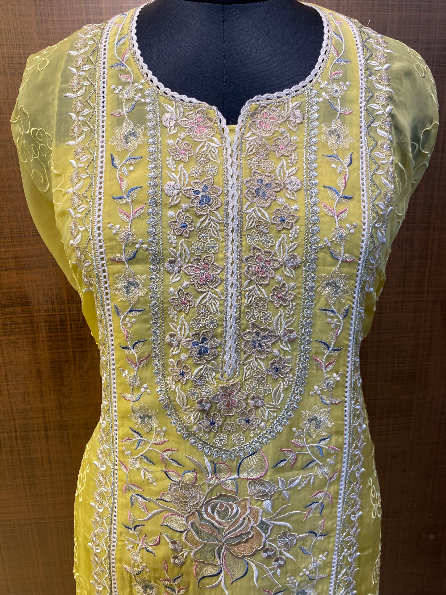 Sunshine Yellow Organza Embroidered suit