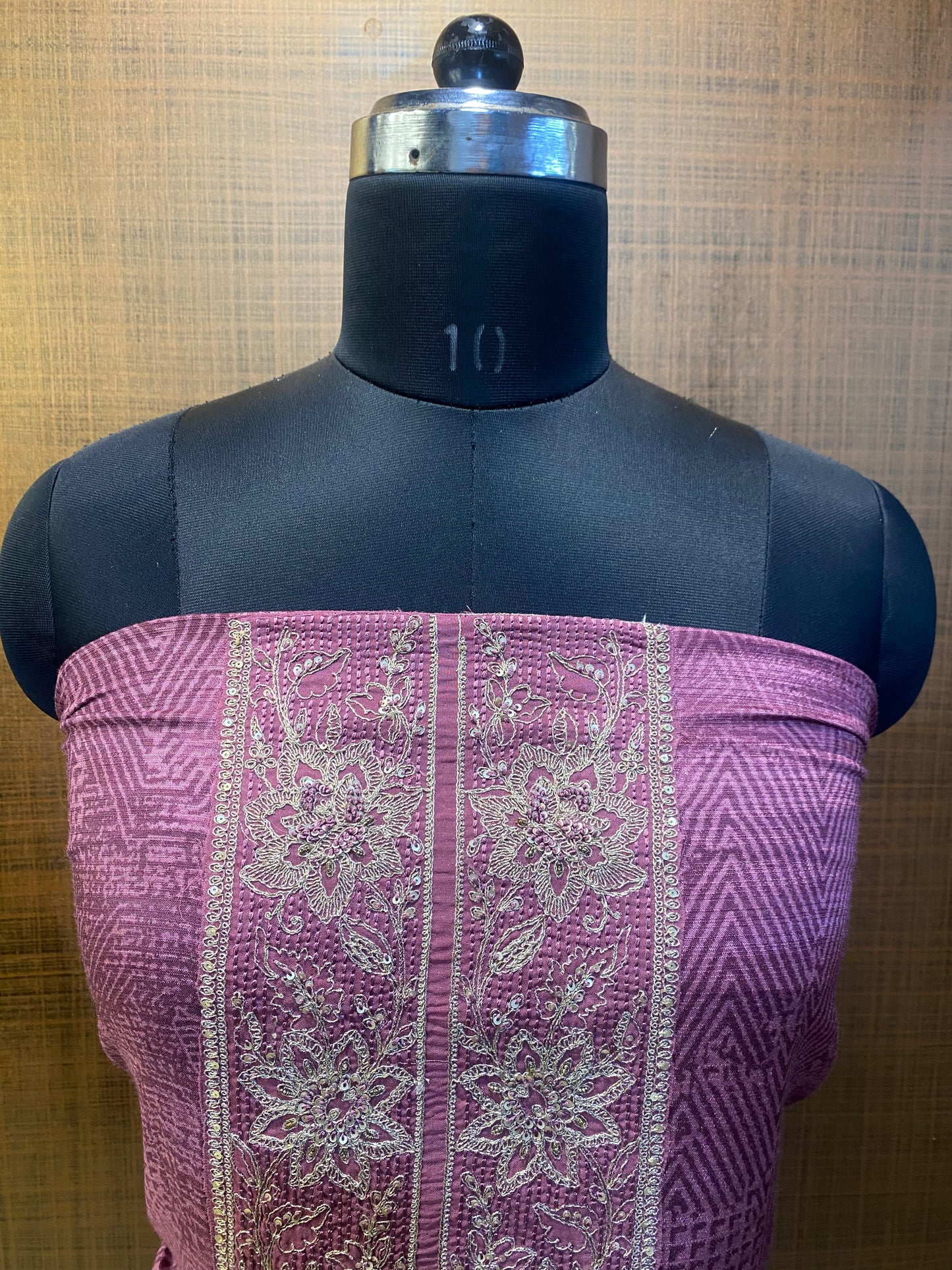 Mauve self Printed Embroidered Jacquard Silk Suit