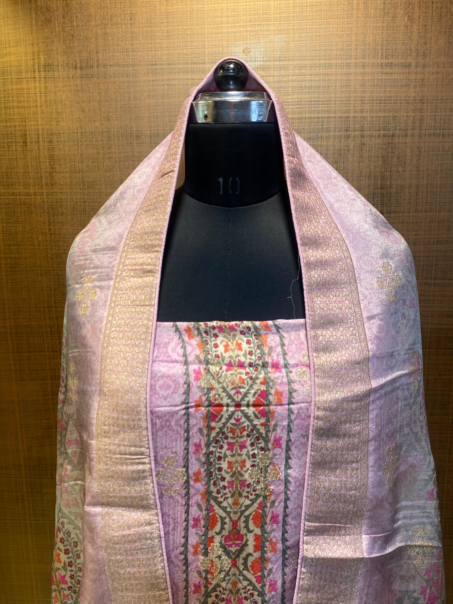 Pink Printed Banarsi Silk Suit with Booti & Border