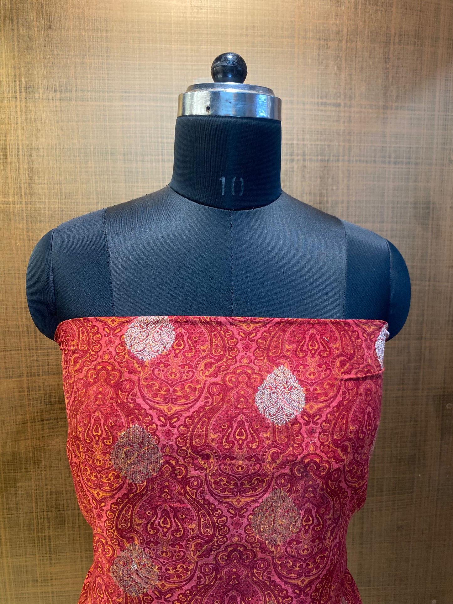 Red Printed Banarasi Maheshwari Suit