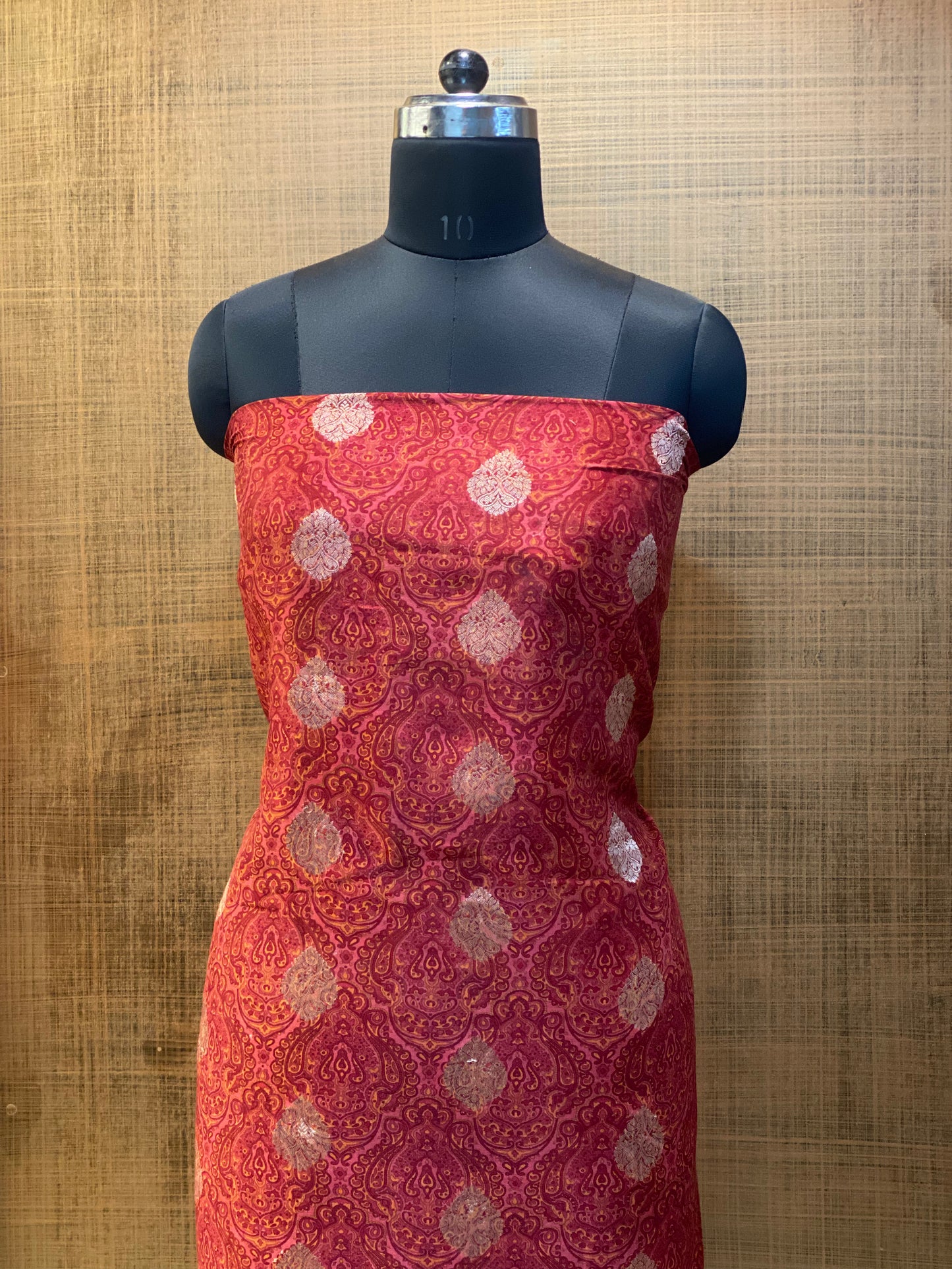 Red Printed Banarasi Maheshwari Suit