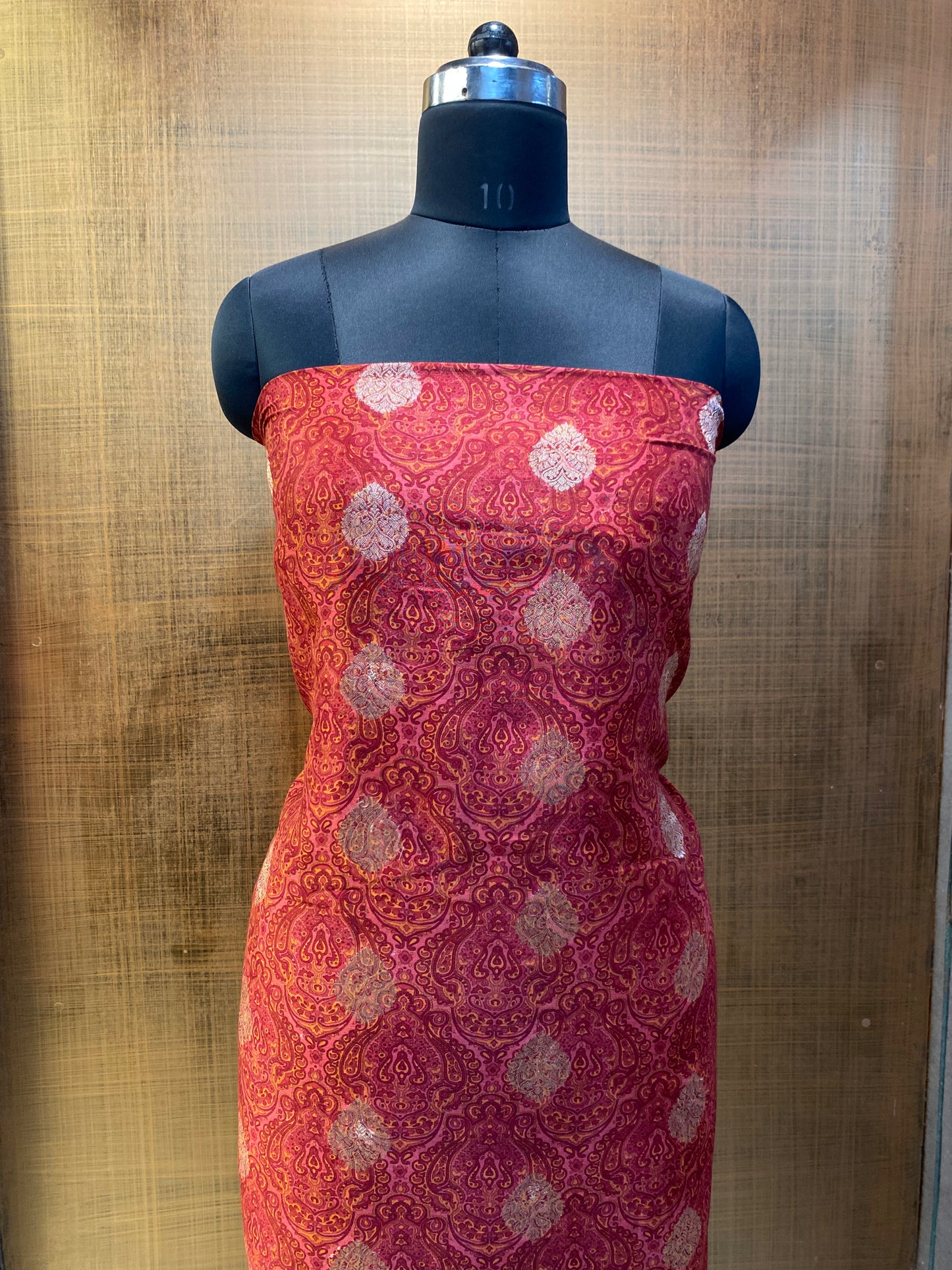 Red Printed Banarasi Maheshwari Suit