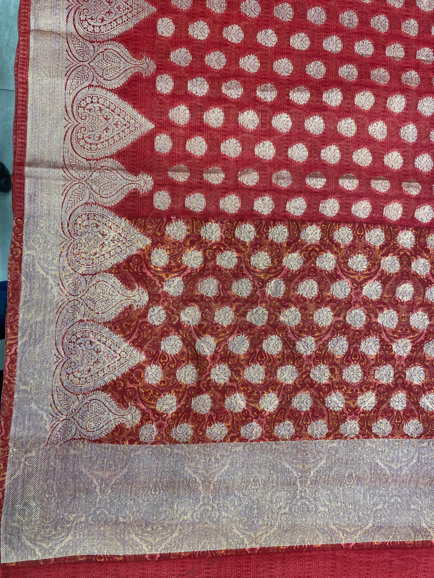 Red Printed Banarasi Maheshwari Suit