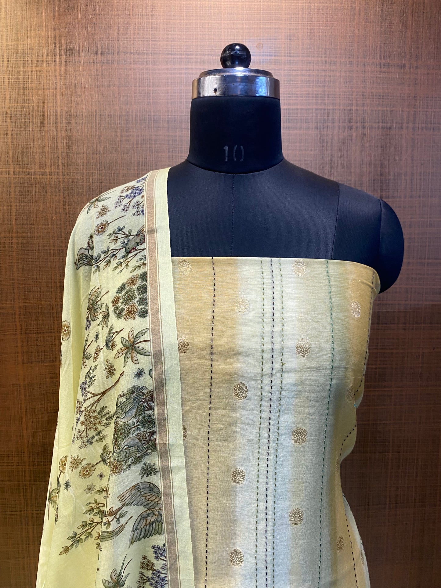 Lime Yellow Maheshwari with Banarasi Booti Suit