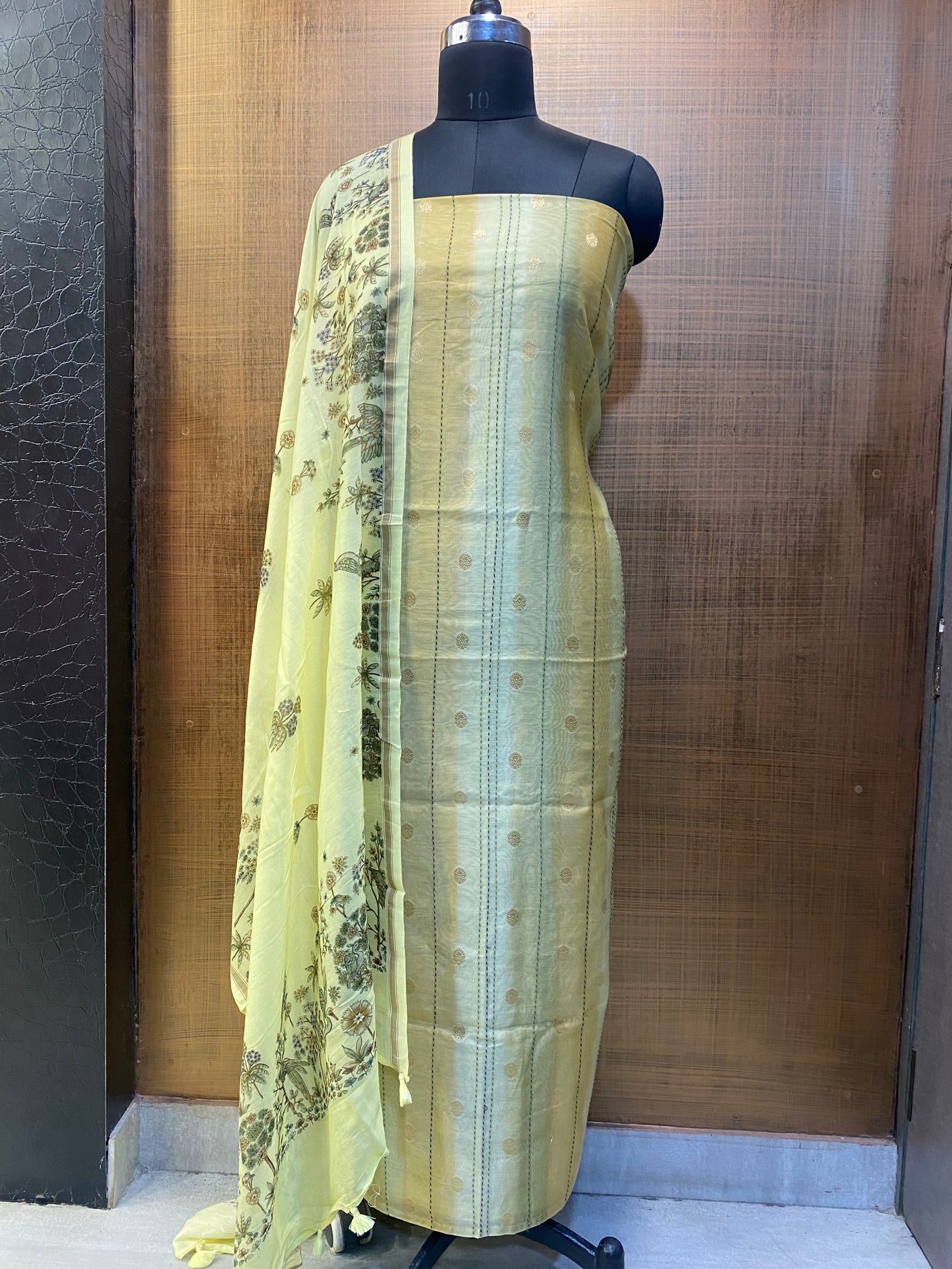 Lime Yellow Maheshwari with Banarasi Booti Suit