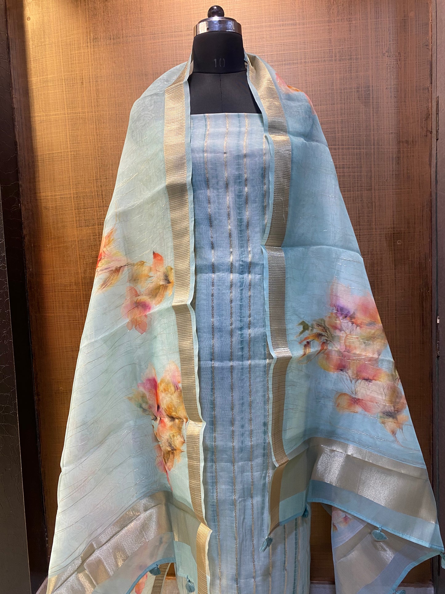 Maheshwari Sea Green Tie-d ye /Suit