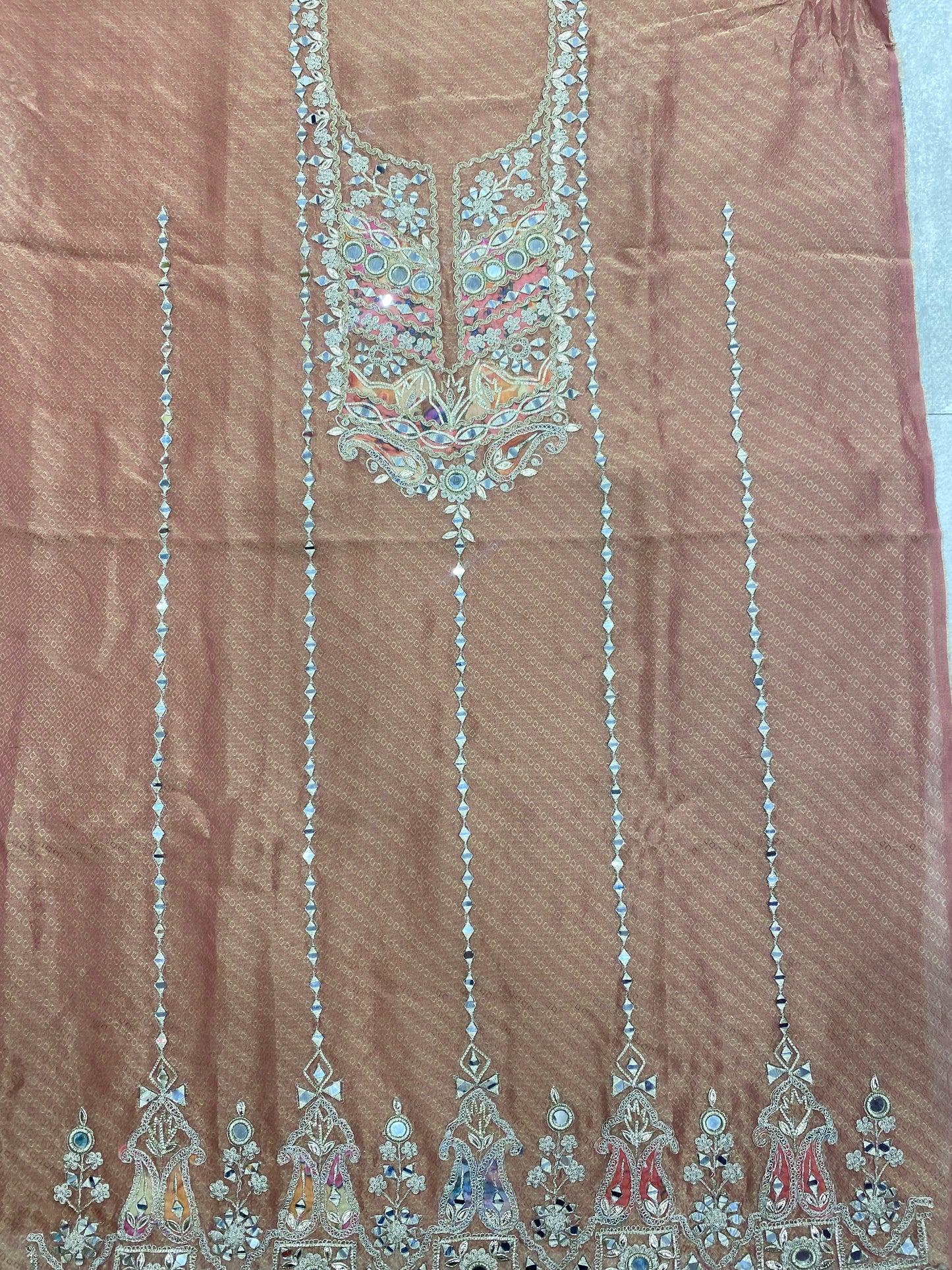 Rust Tissue Crepe with Gotta & Mirror Work Suit