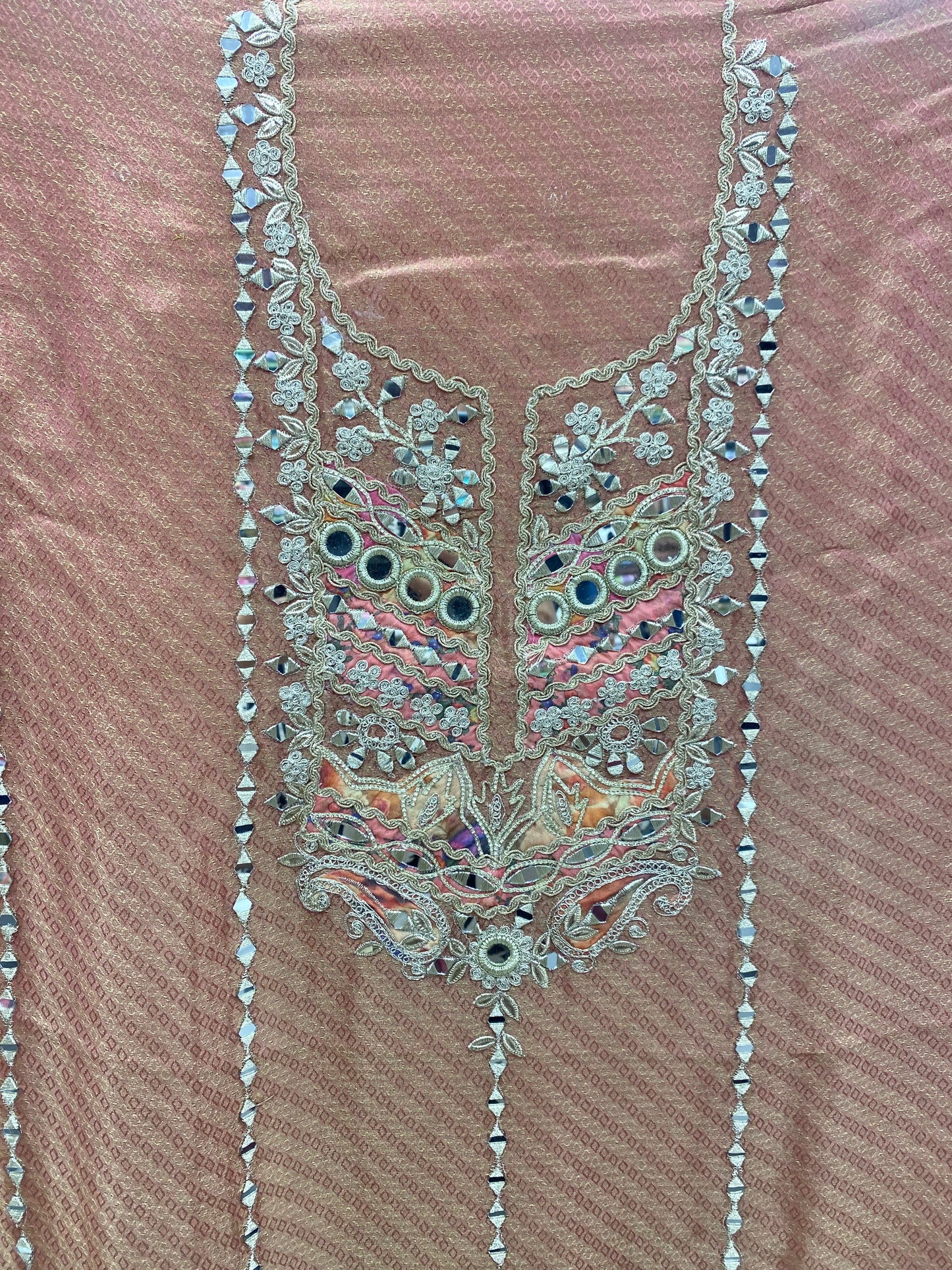 Rust Tissue Crepe with Gotta & Mirror Work Suit