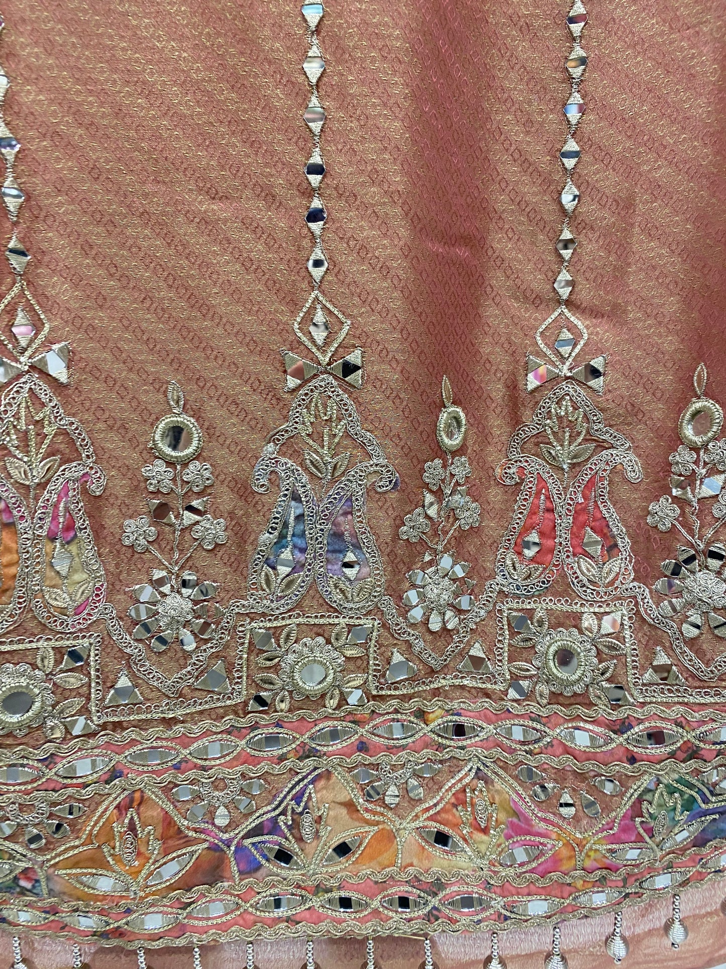 Rust Tissue Crepe with Gotta & Mirror Work Suit