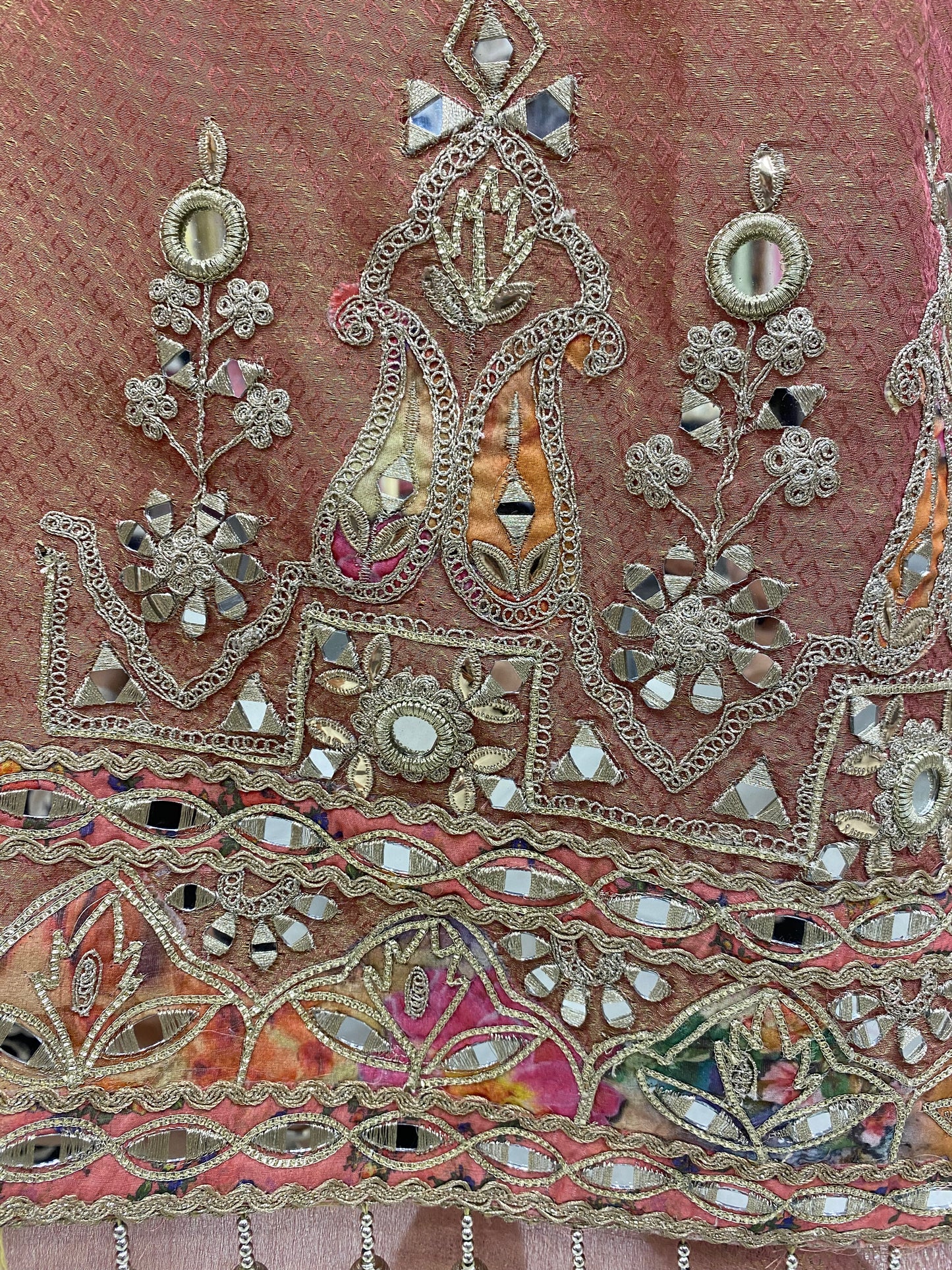 Rust Tissue Crepe with Gotta & Mirror Work Suit