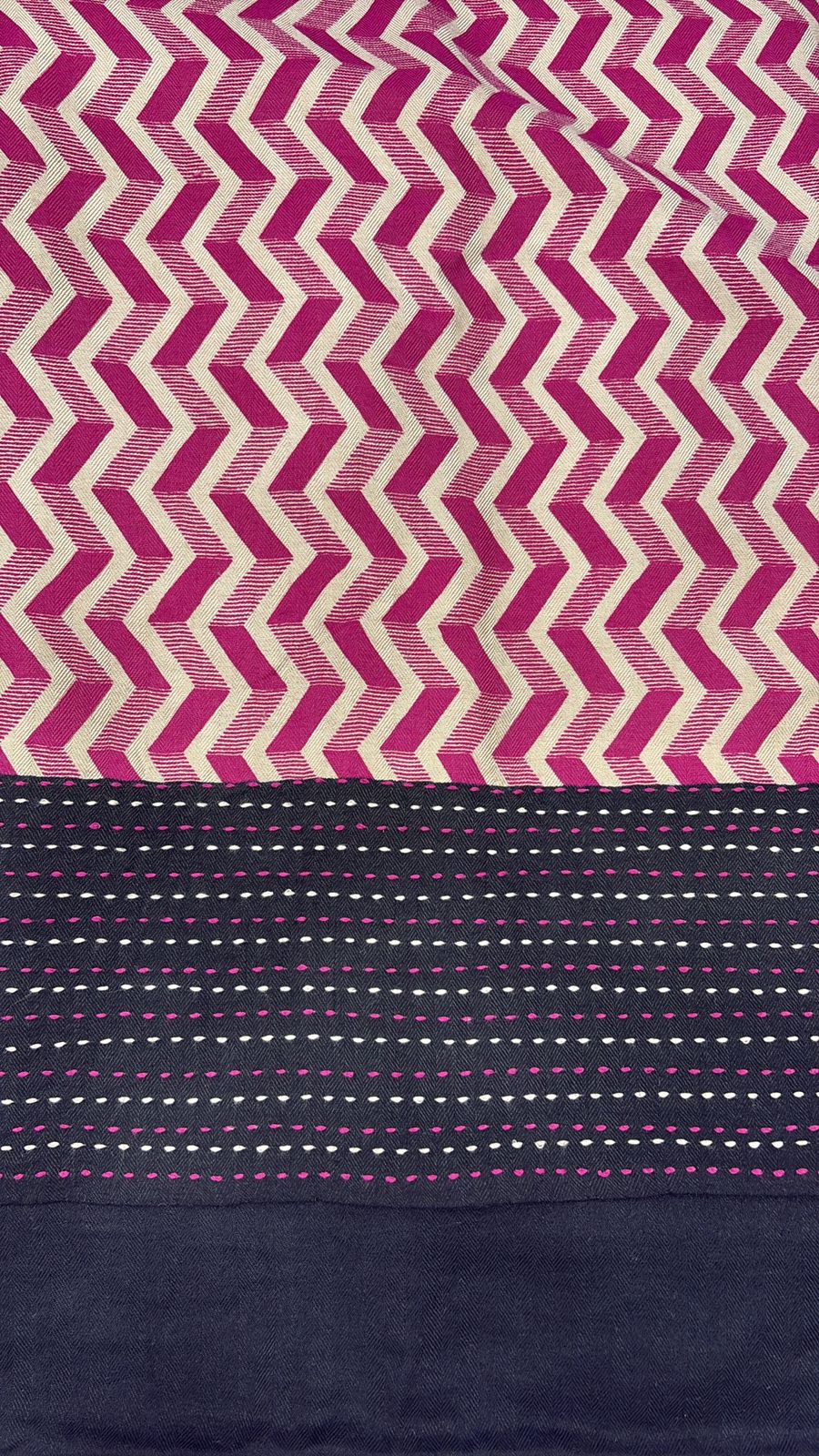 Pashmina Suits with Zigzag Print & Kantha and leaf print Dupatta