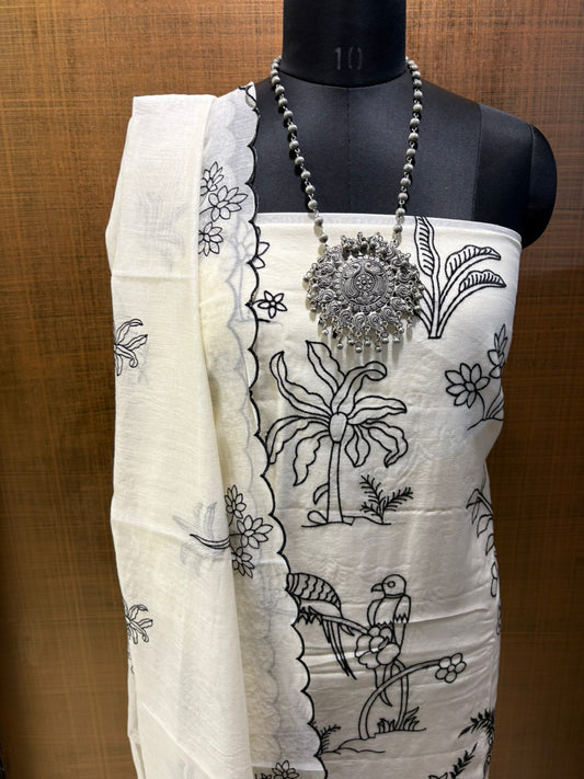 White & Black Pure Maheshwari  threadwork on shirt & dup