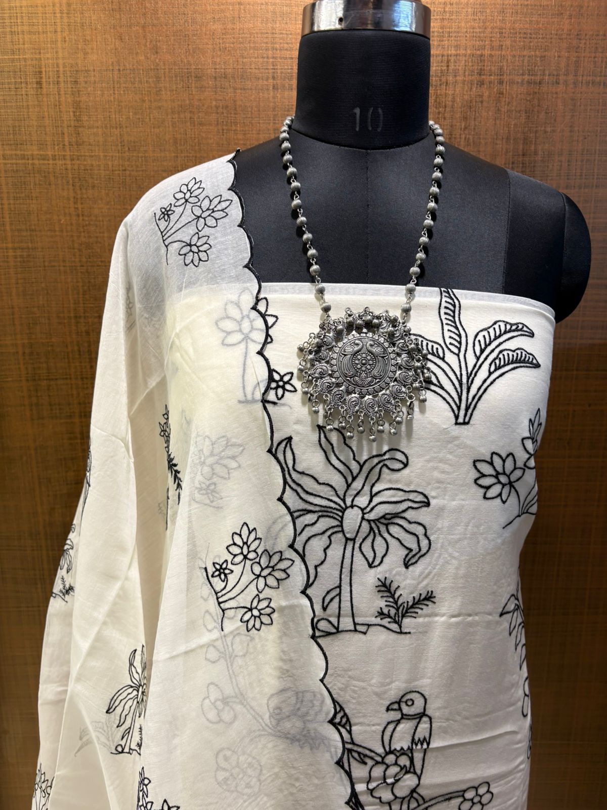 White & Black Pure Maheshwari  threadwork on shirt & dup