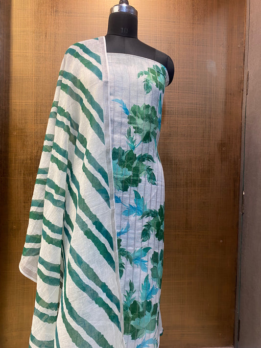 White Linen printed and embroidered Shirt Dupatta